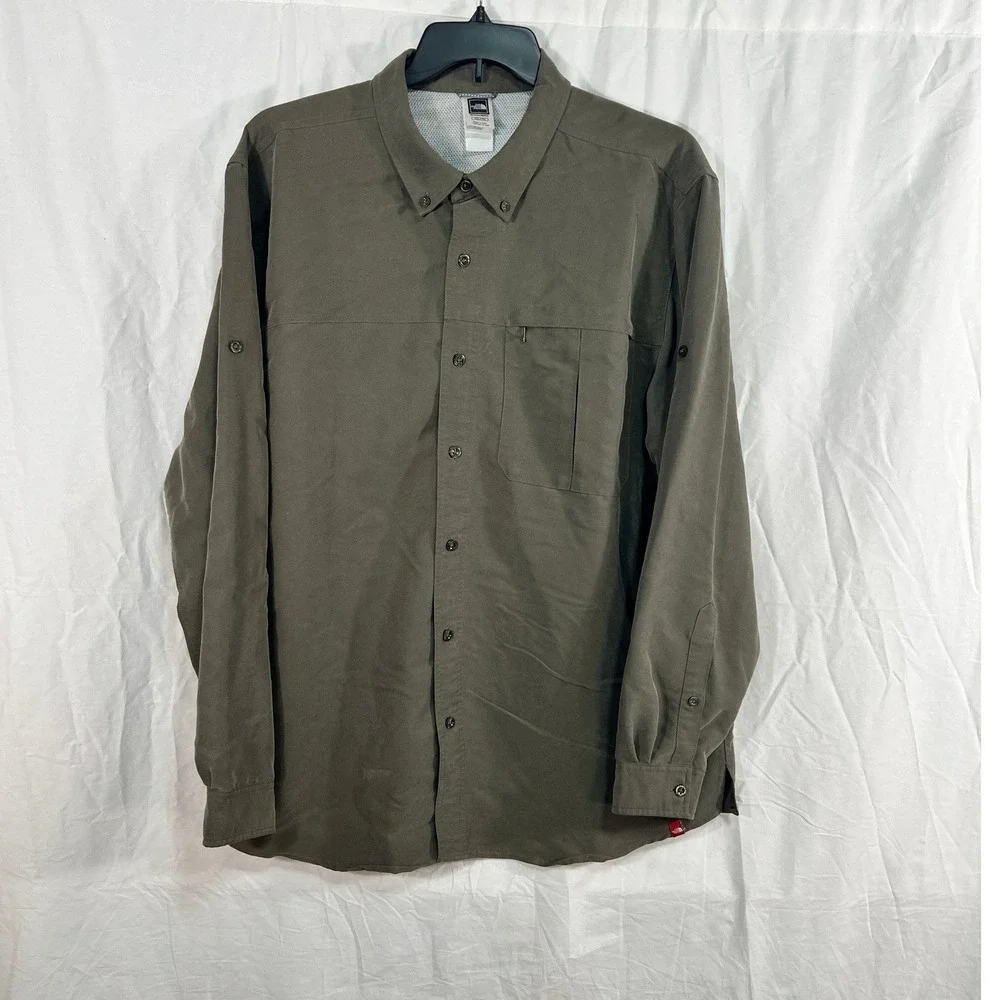 The North Face Shirt‎ Mens 2XL Long Sleeve Button Up Olive Green Outdoor Hiking